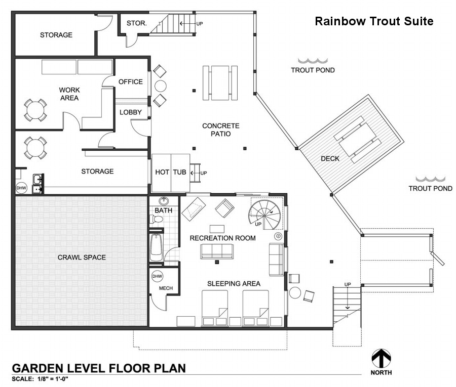 Trout Haven Lodge Garden Level Layout